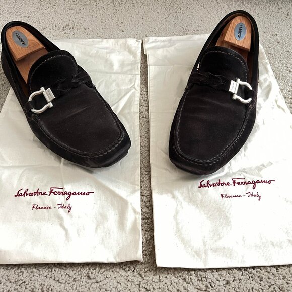$995 Authentic SALVATORE FERRAGAMO Made in ITALY Brown Suede Loafers Sz.9.5 EE